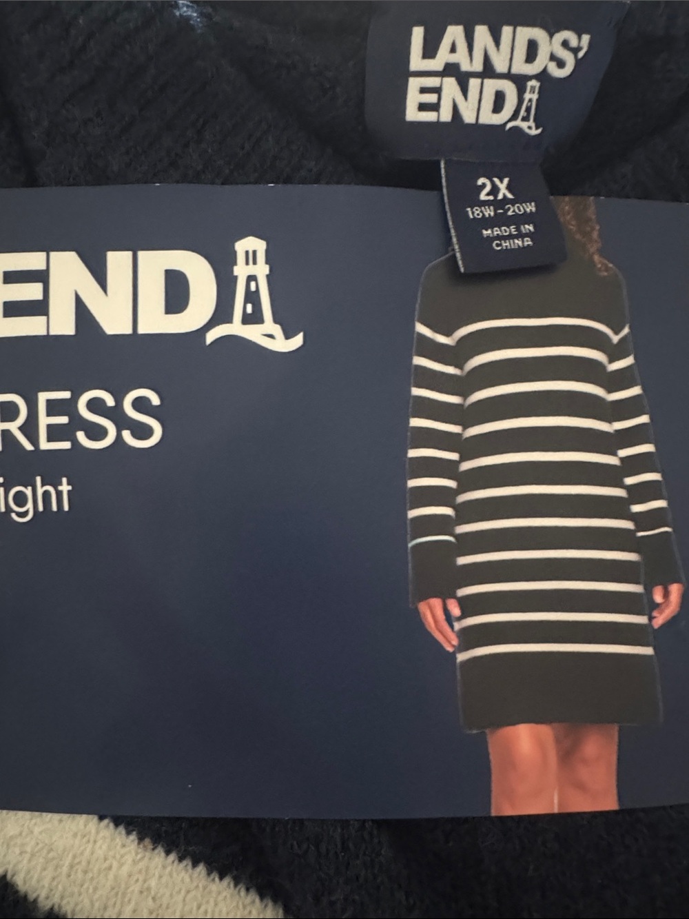 Lands' End Black and White Striped Sweater Dress